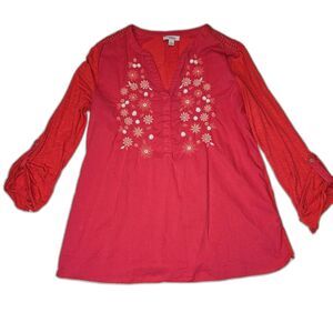 Great Northwest Indigo Pink Boho Long Sleeve Blouse Size Extra Large